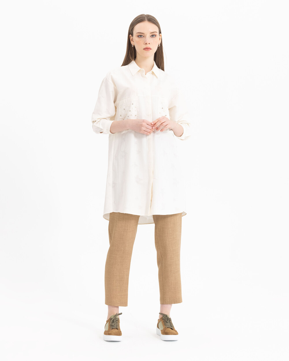 Cep Detaylı Uzun Kollu Tunik