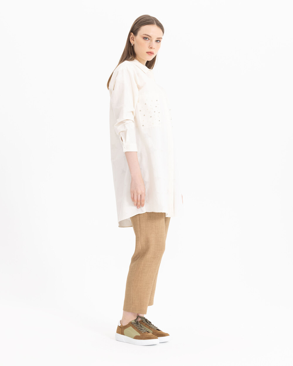 Cep Detaylı Uzun Kollu Tunik