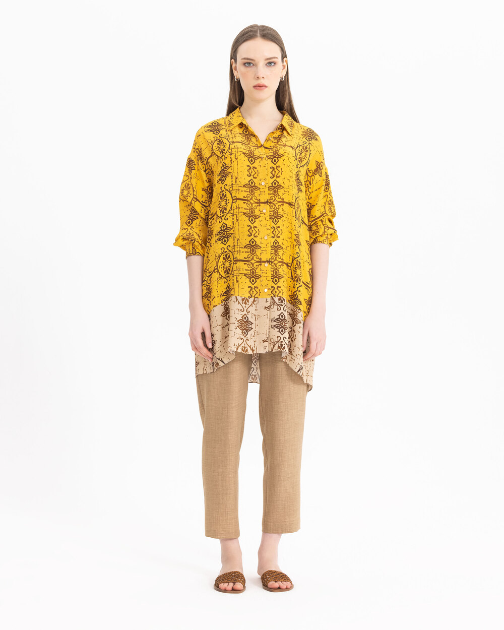 Etnik Desenli Uzun Kollu Gömlek Tunik