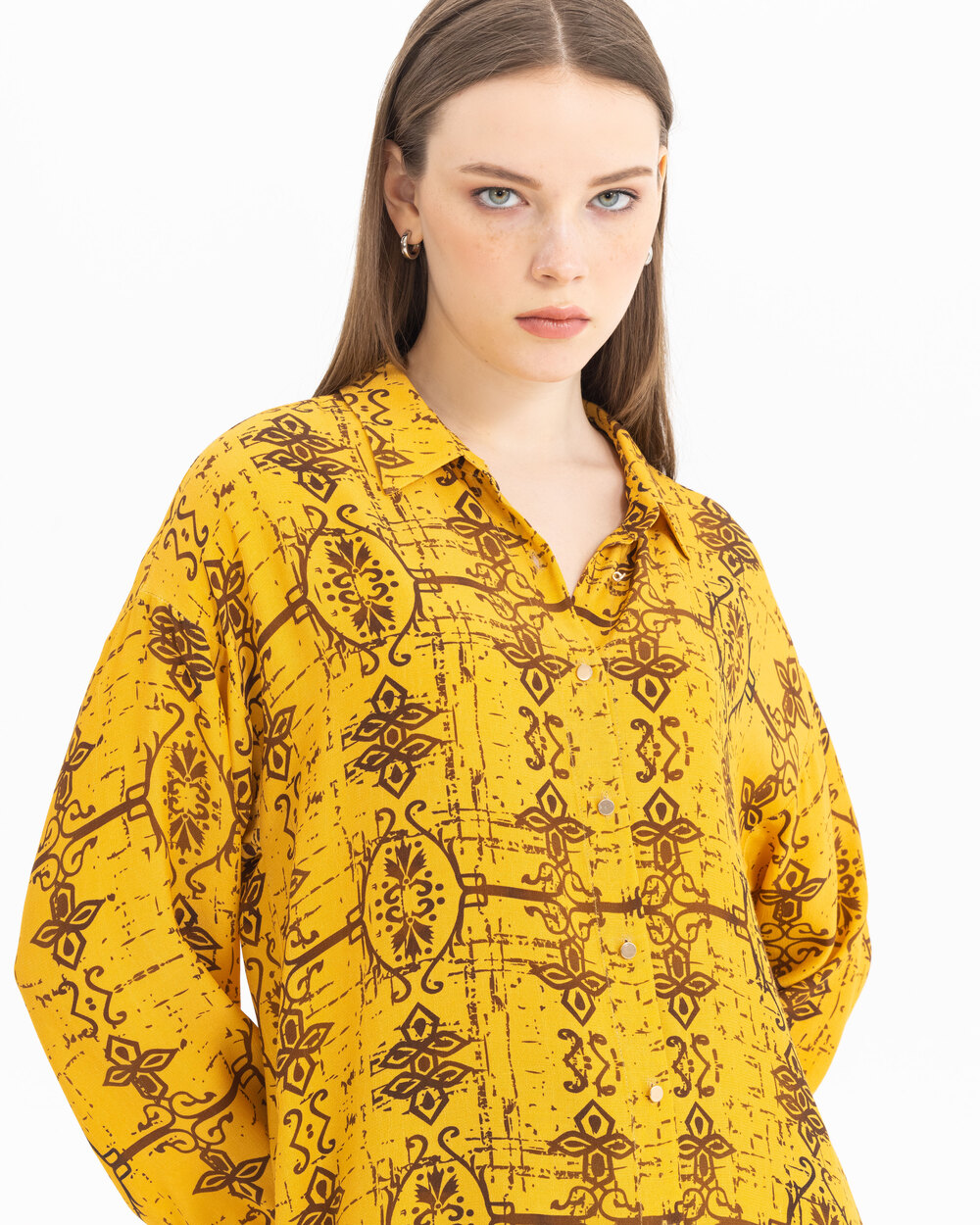 Etnik Desenli Uzun Kollu Gömlek Tunik