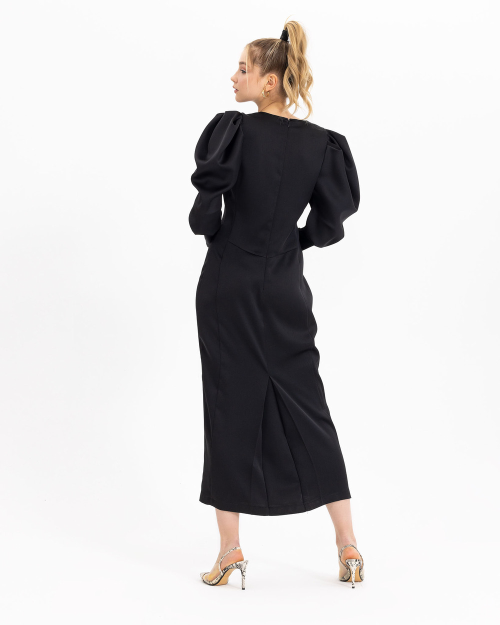 Sleeve Detailed Satin Look Maxi-Length Dress