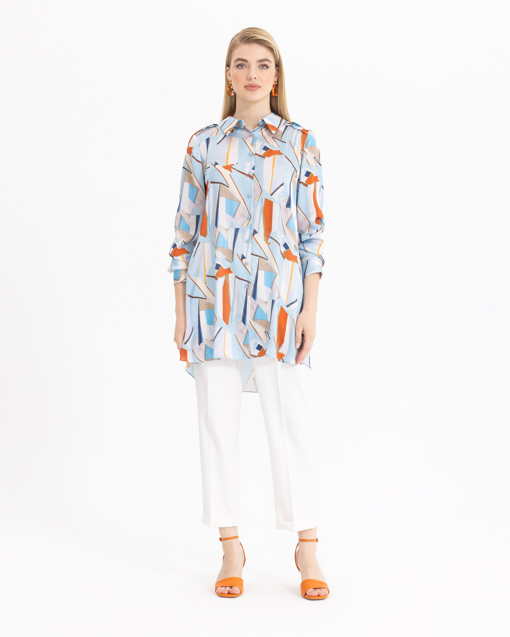 Saten Görünümlü Desenli Gömlek Tunik