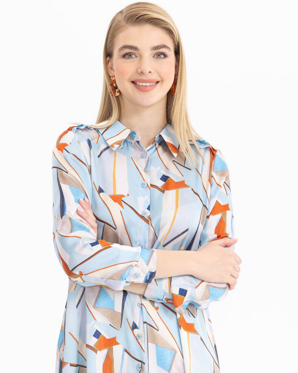 Saten Görünümlü Desenli Gömlek Tunik