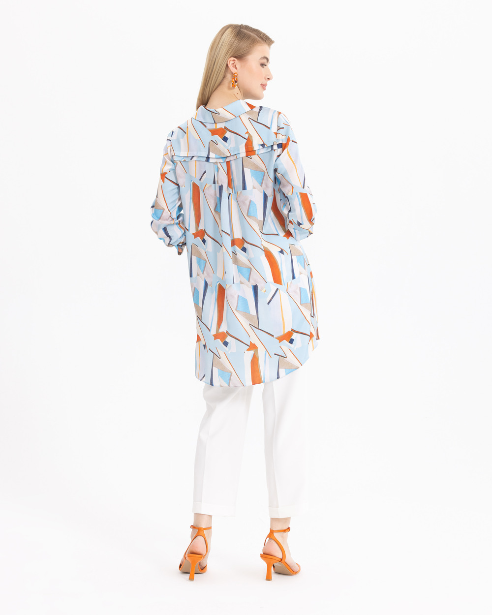 Saten Görünümlü Desenli Gömlek Tunik