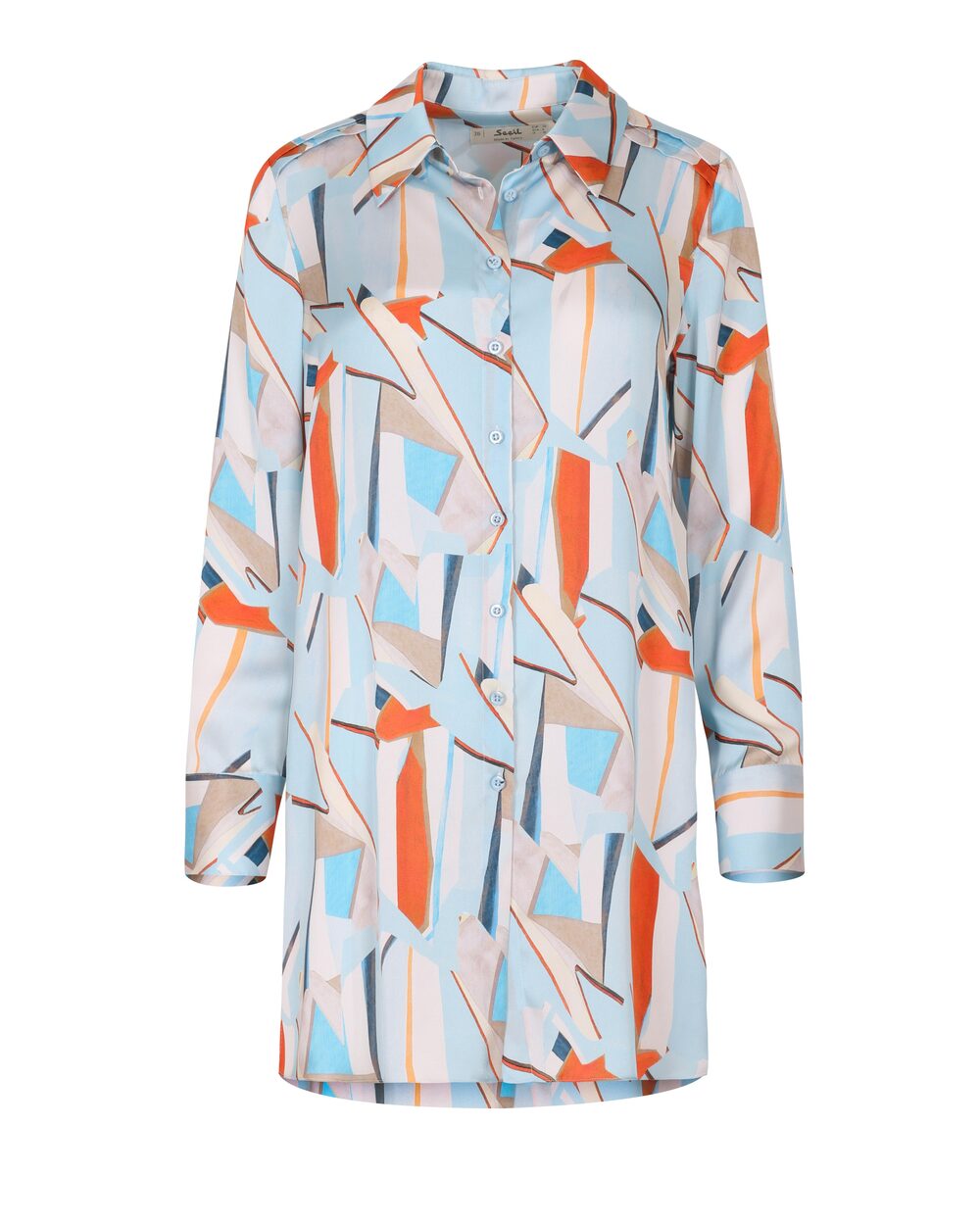 Saten Görünümlü Desenli Gömlek Tunik