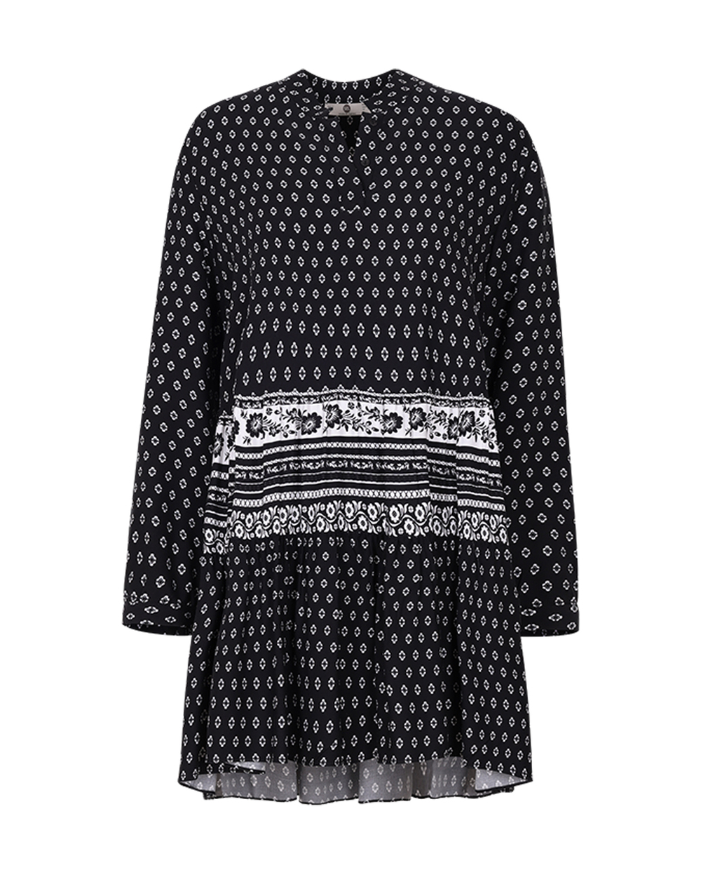  Patterned Tie Collar Tunic