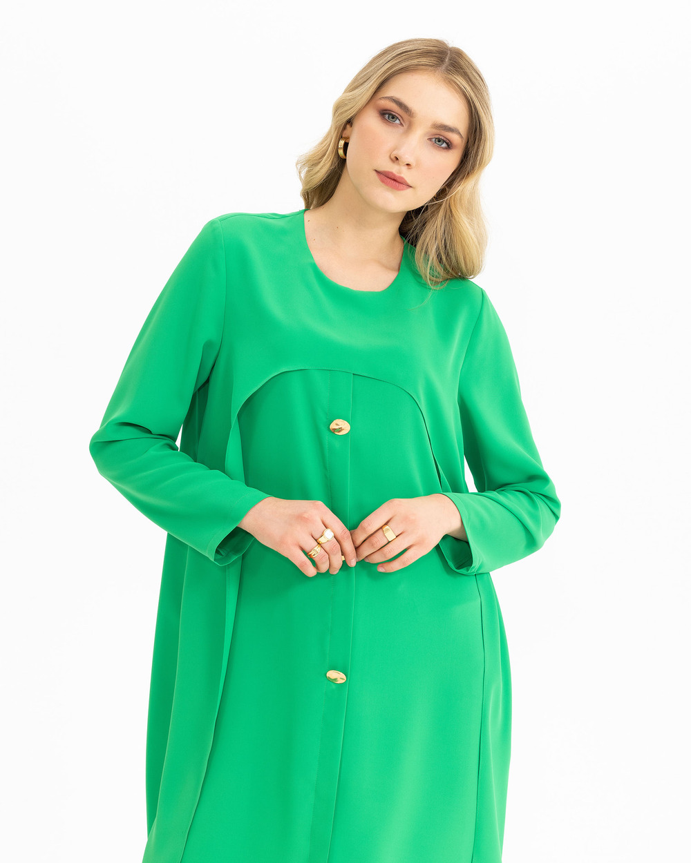  Button Detailed Round Neck Tunic