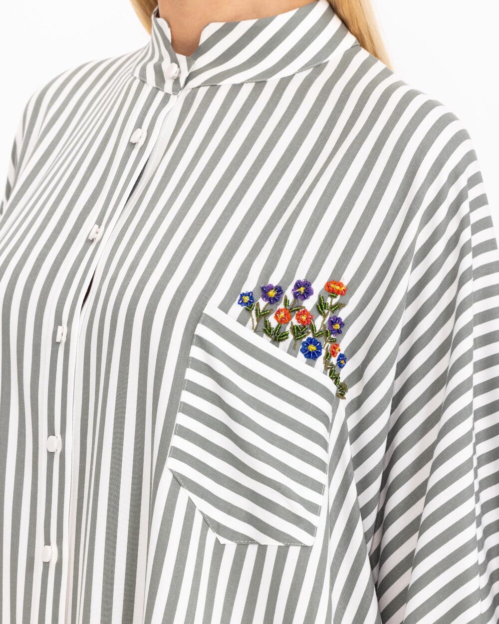 Nakış Detaylı Çizgili Tunik