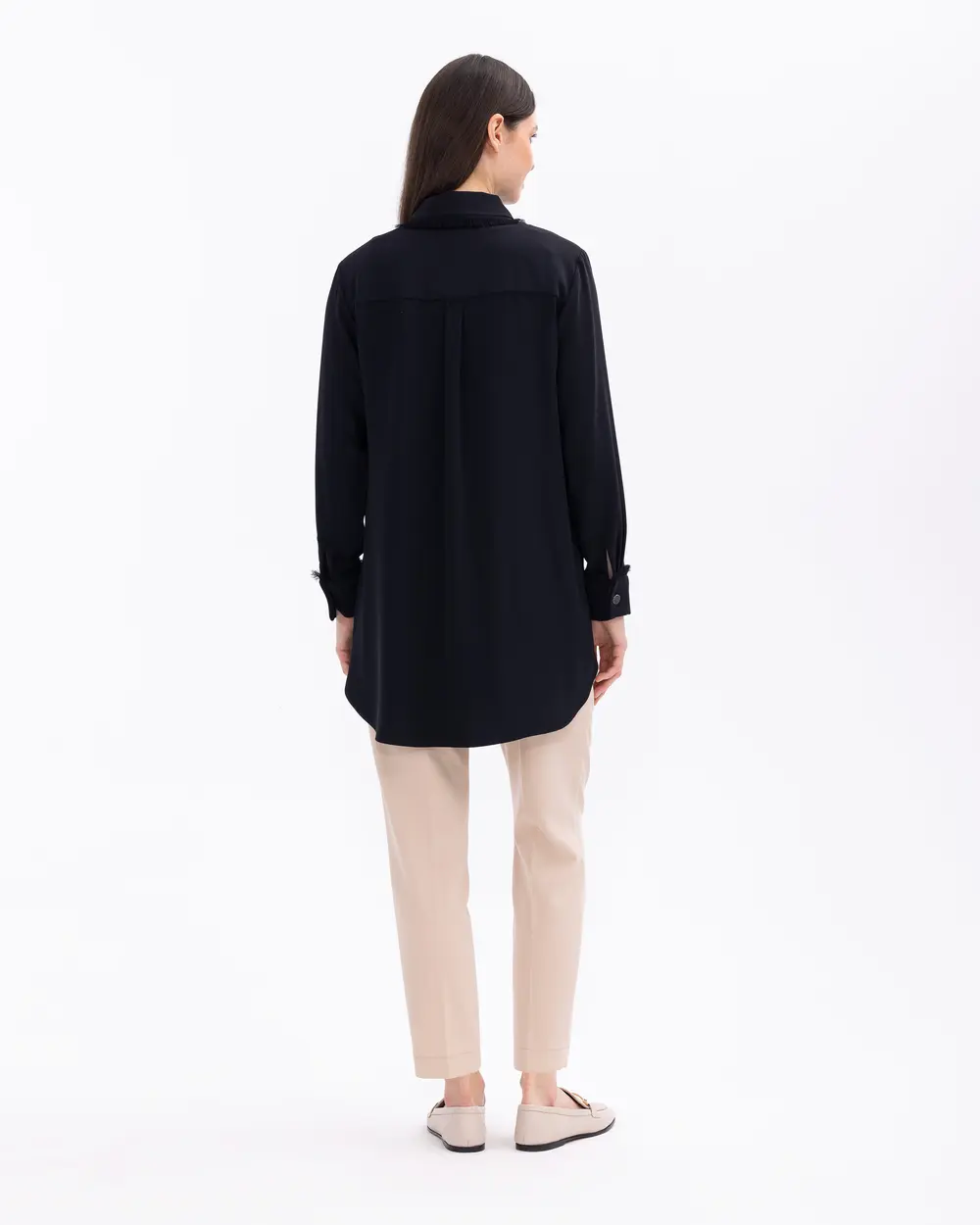 Düğme Detaylı Gömlek Yaka Dokuma Tunik