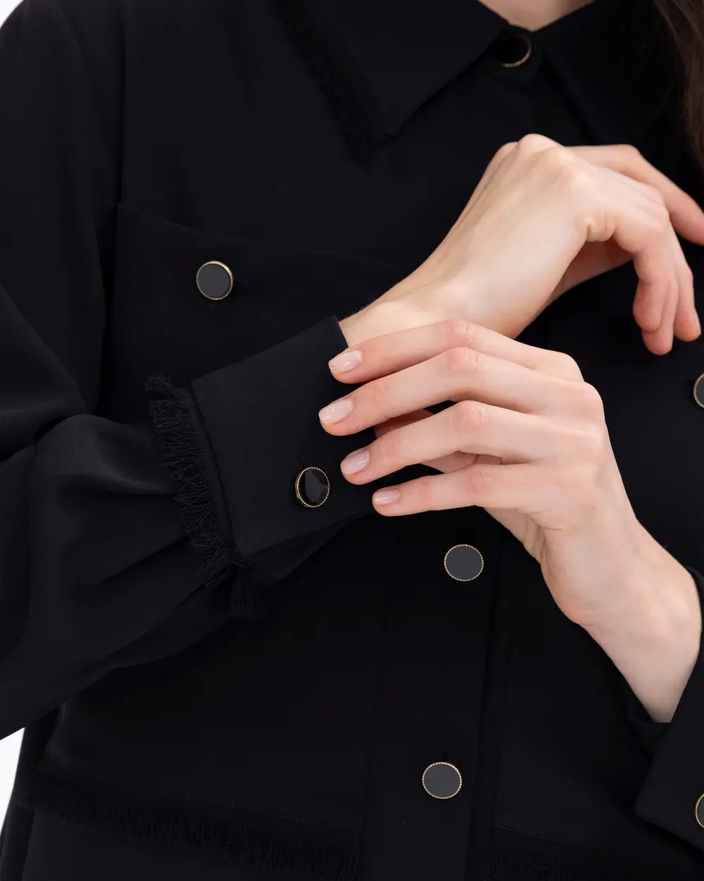 Düğme Detaylı Gömlek Yaka Dokuma Tunik