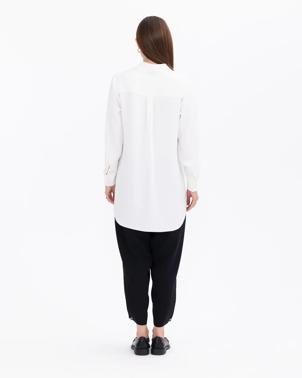 Düğme Detaylı Gömlek Yaka Dokuma Tunik