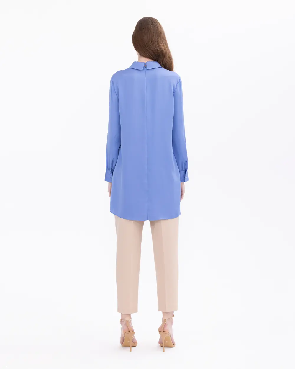 Satin Woven Pleated Shirt Collar Tunic