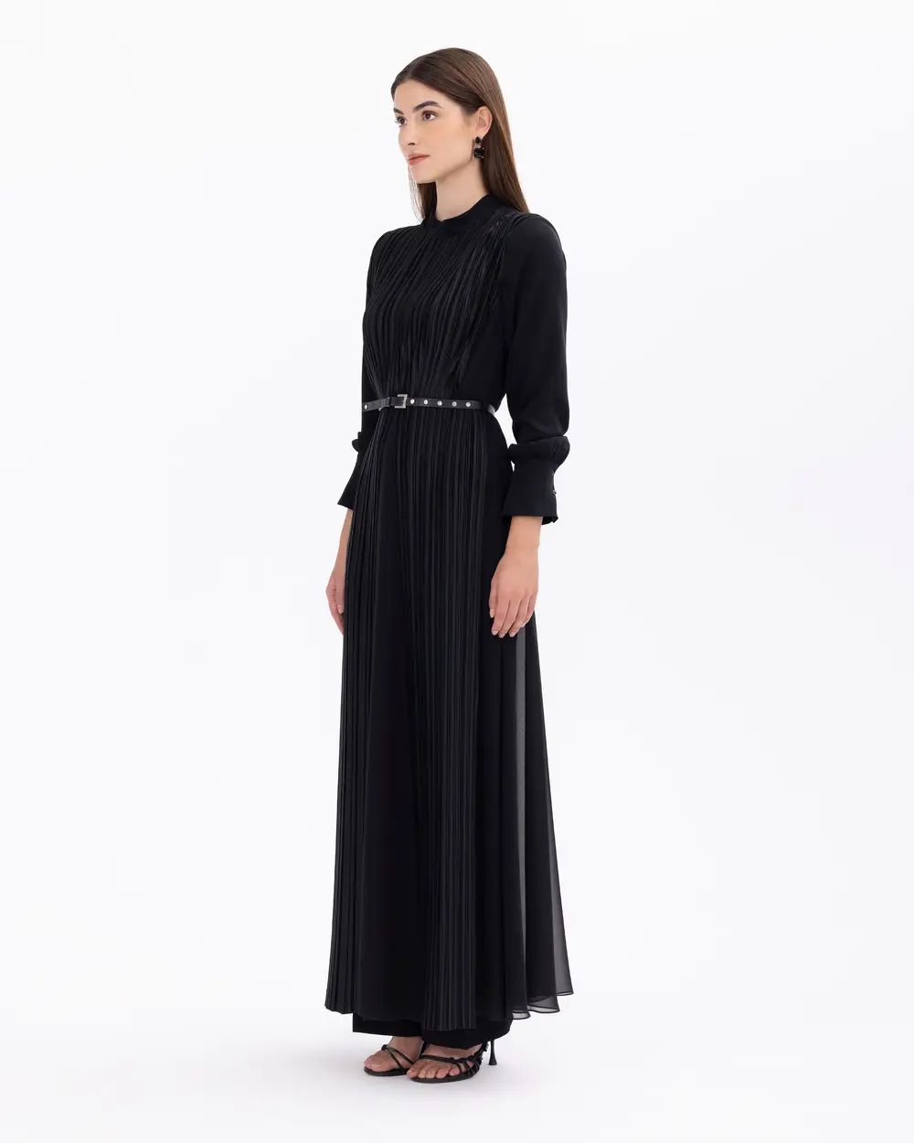 Pleated Belted Full-Length Tunic