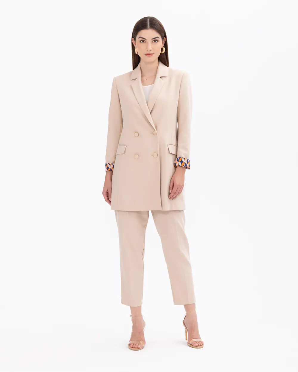 Astarı Desenli Kruvaze Yakalı Blazer Ceket