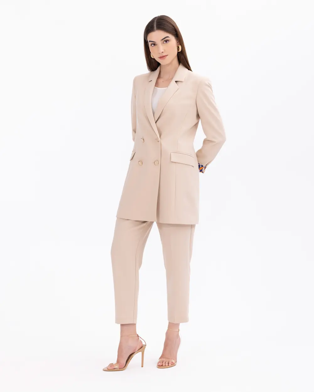 Astarı Desenli Kruvaze Yakalı Blazer Ceket