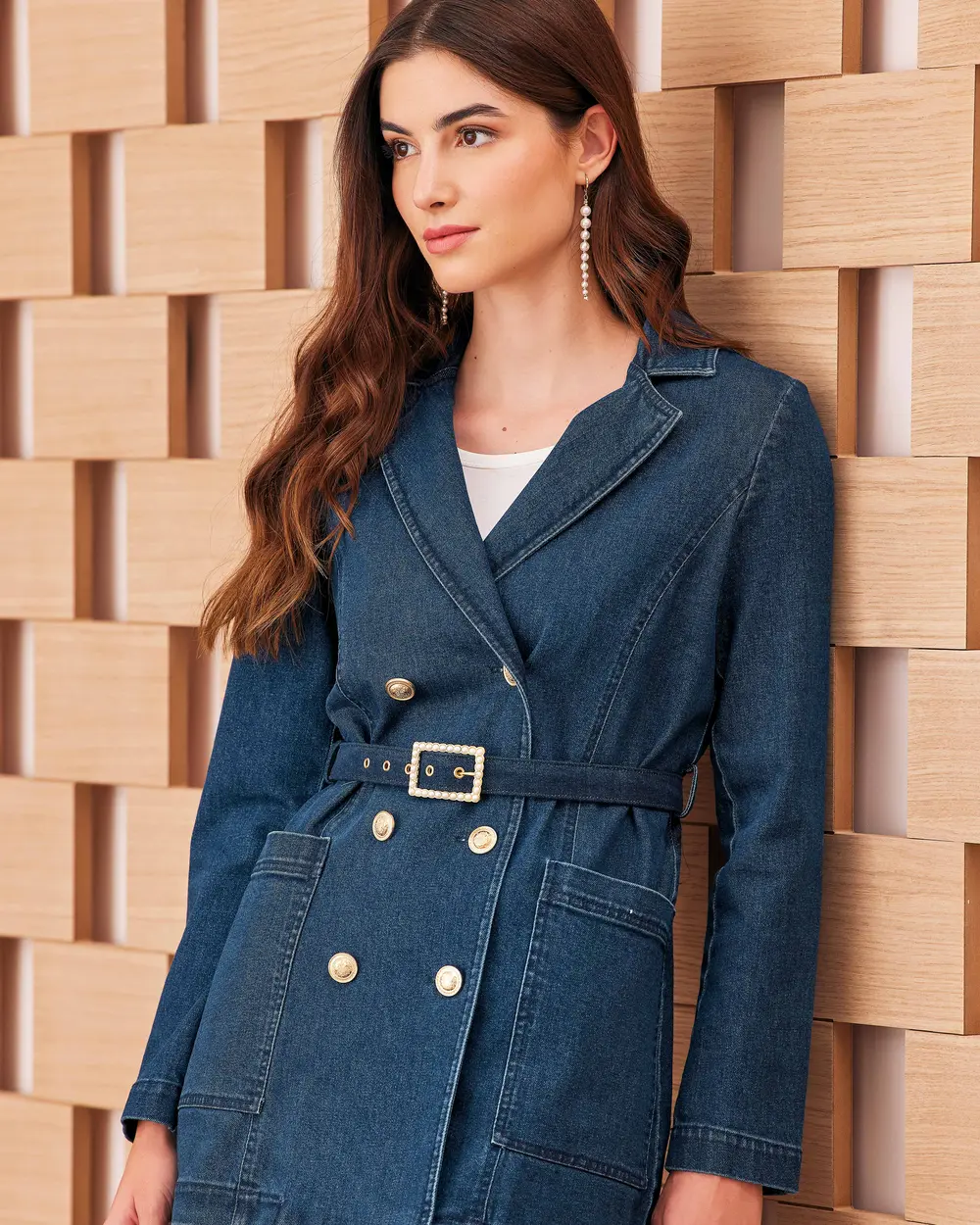 Jean Jacket with Belted Button Detail