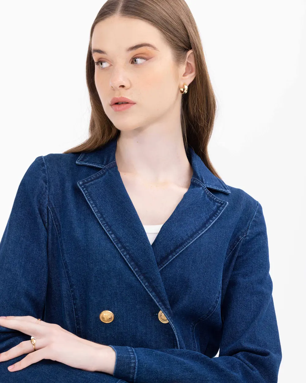 Jean Jacket with Belted Button Detail