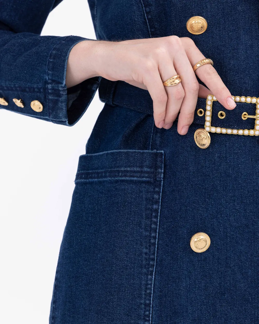 Kemerli Düğme Detay Jean Ceket