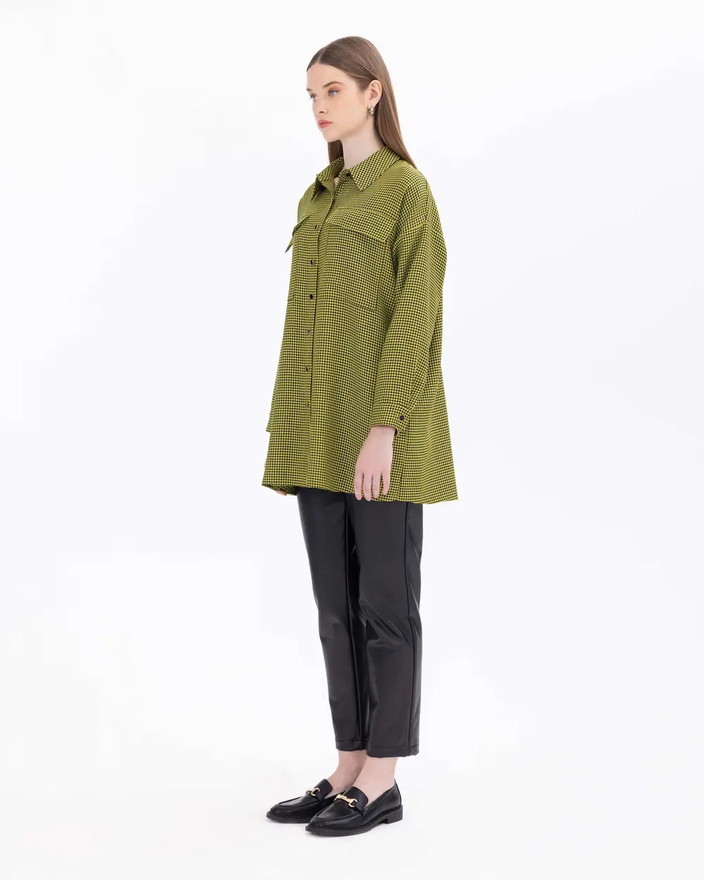 Kazayağı Desenli Cep Detaylı Gömlek