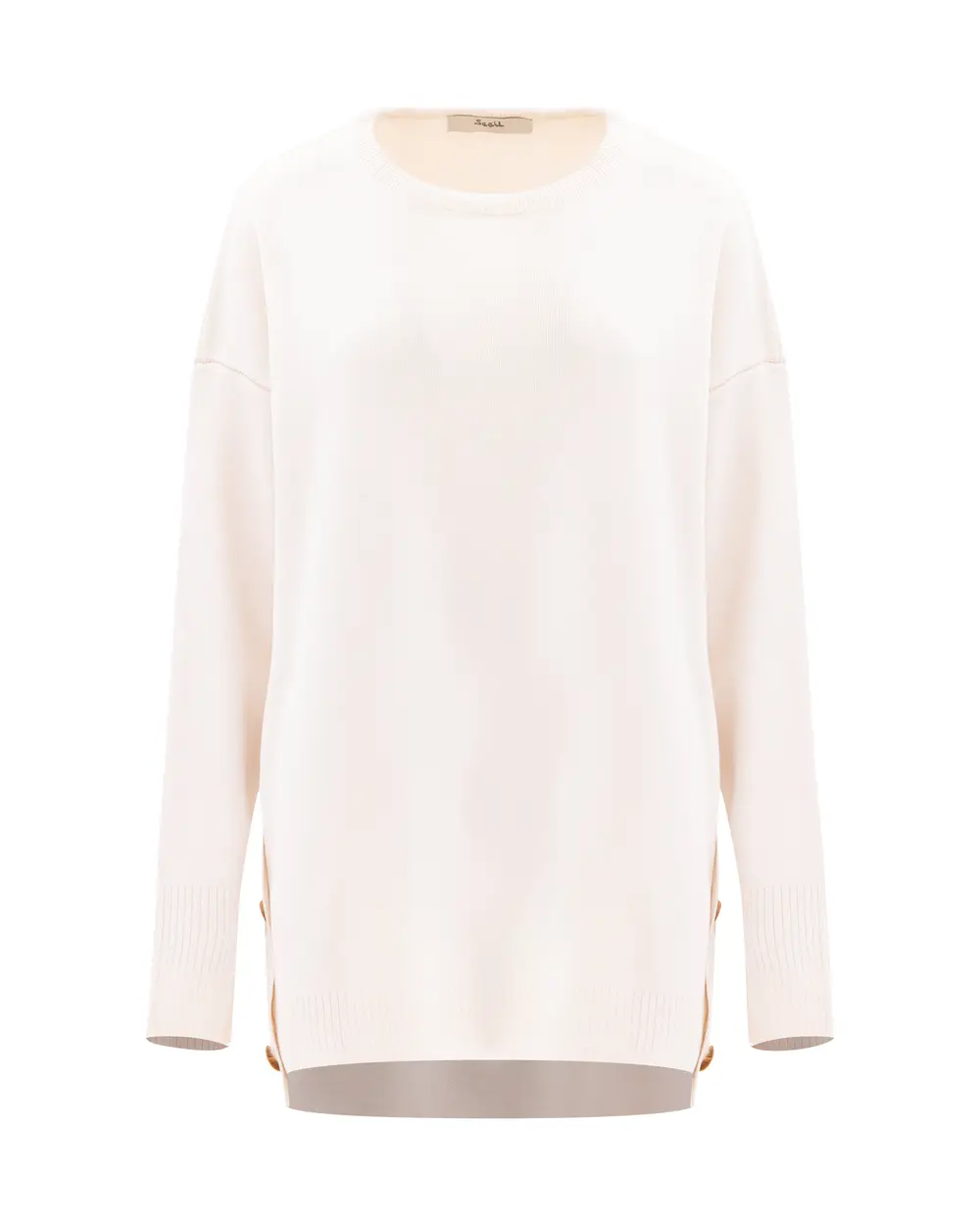 Button Detailed Round Neck Knit