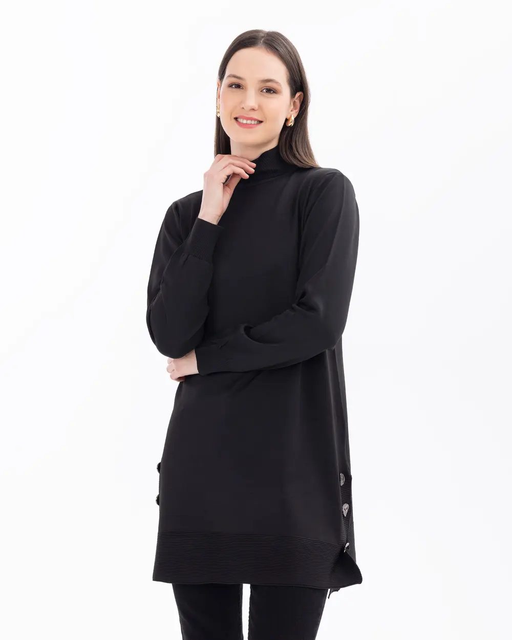 Button Detailed High Collar Knitwear Tunic