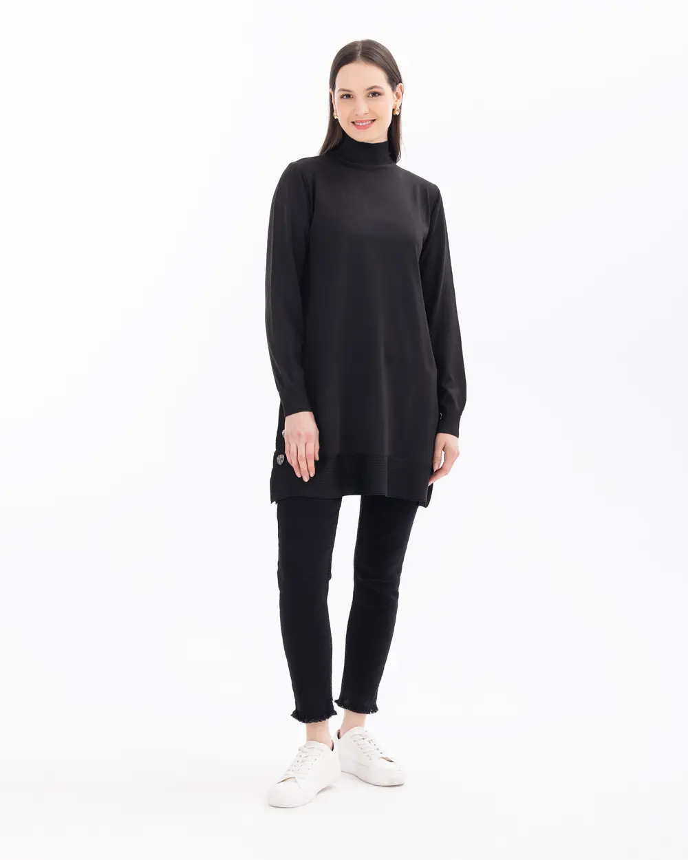 Button Detailed High Collar Knitwear Tunic