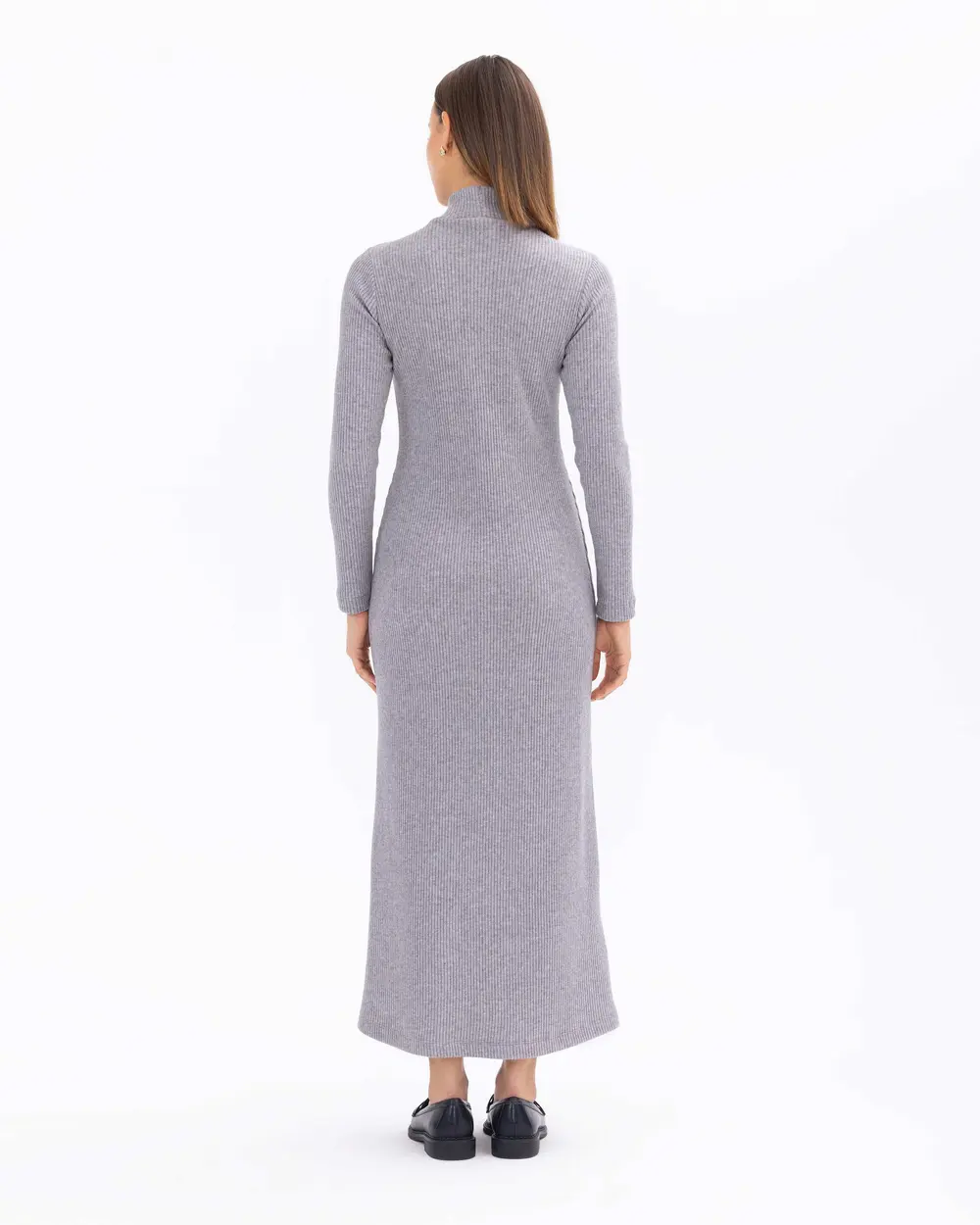 Half Turtleneck Midi Length Corduroy Knitted Dress
