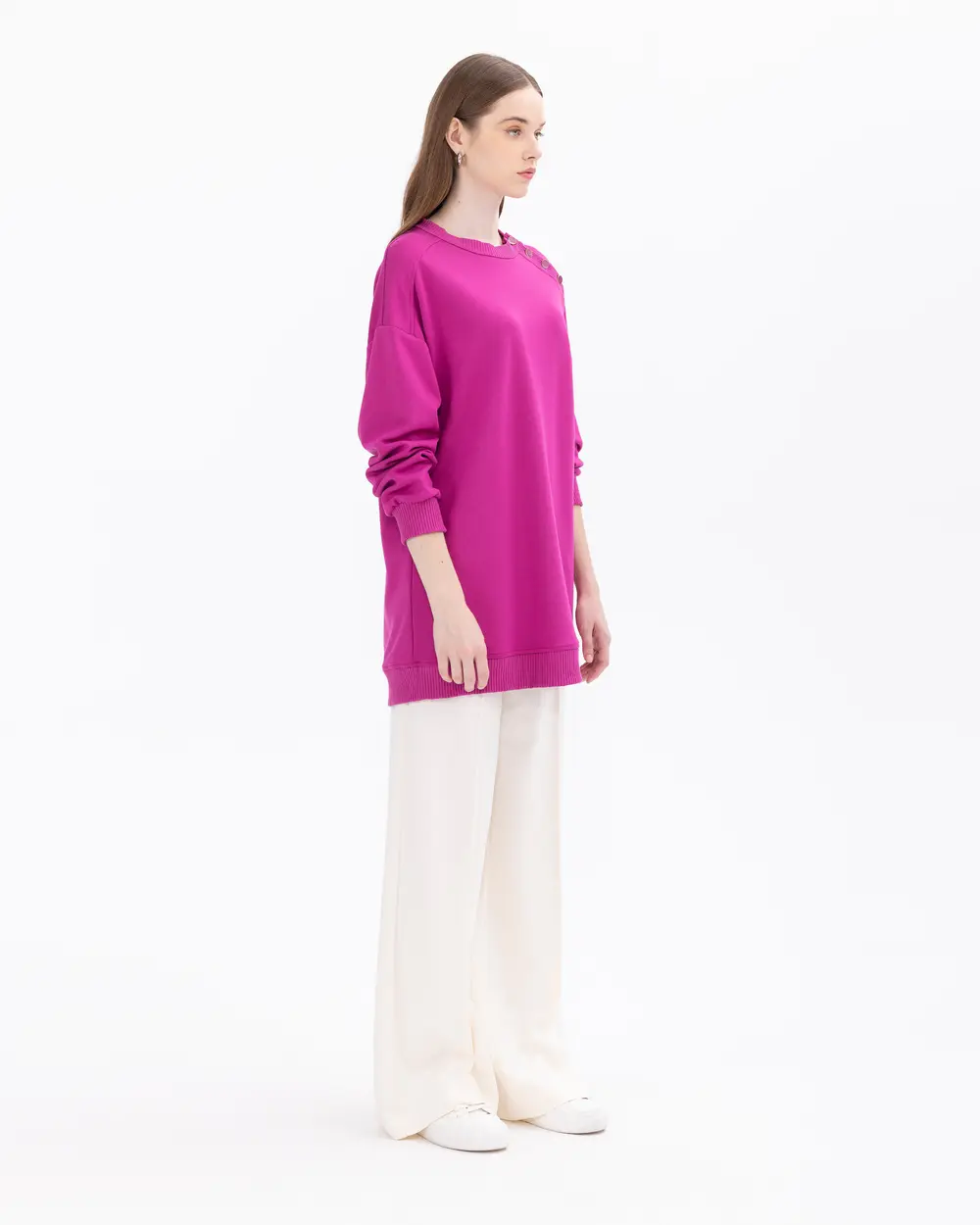 Düğme Detaylı Rahat Kesim Sweatshirt Tunik