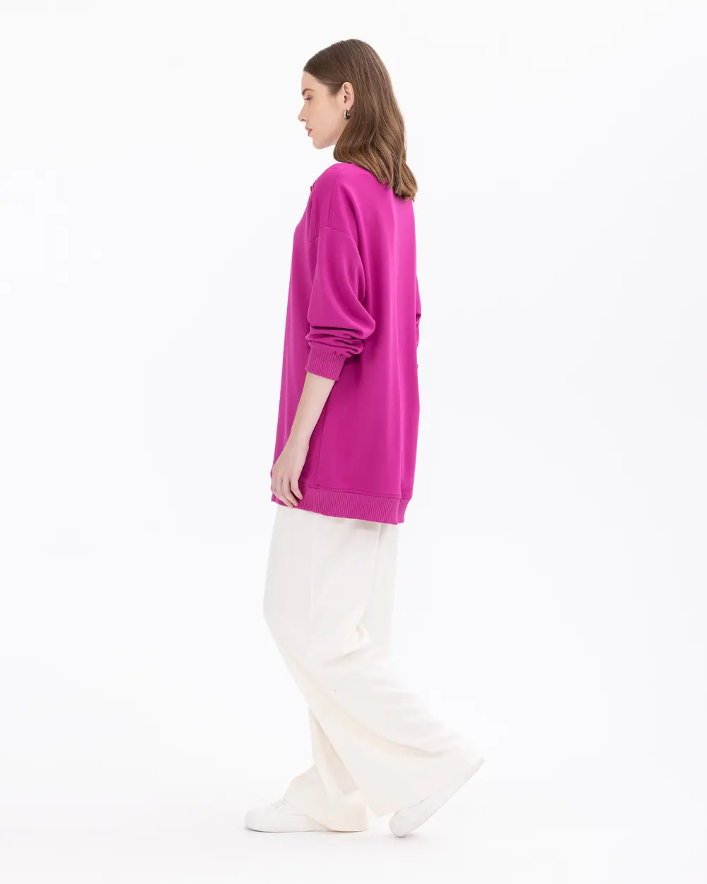 Düğme Detaylı Rahat Kesim Sweatshirt Tunik