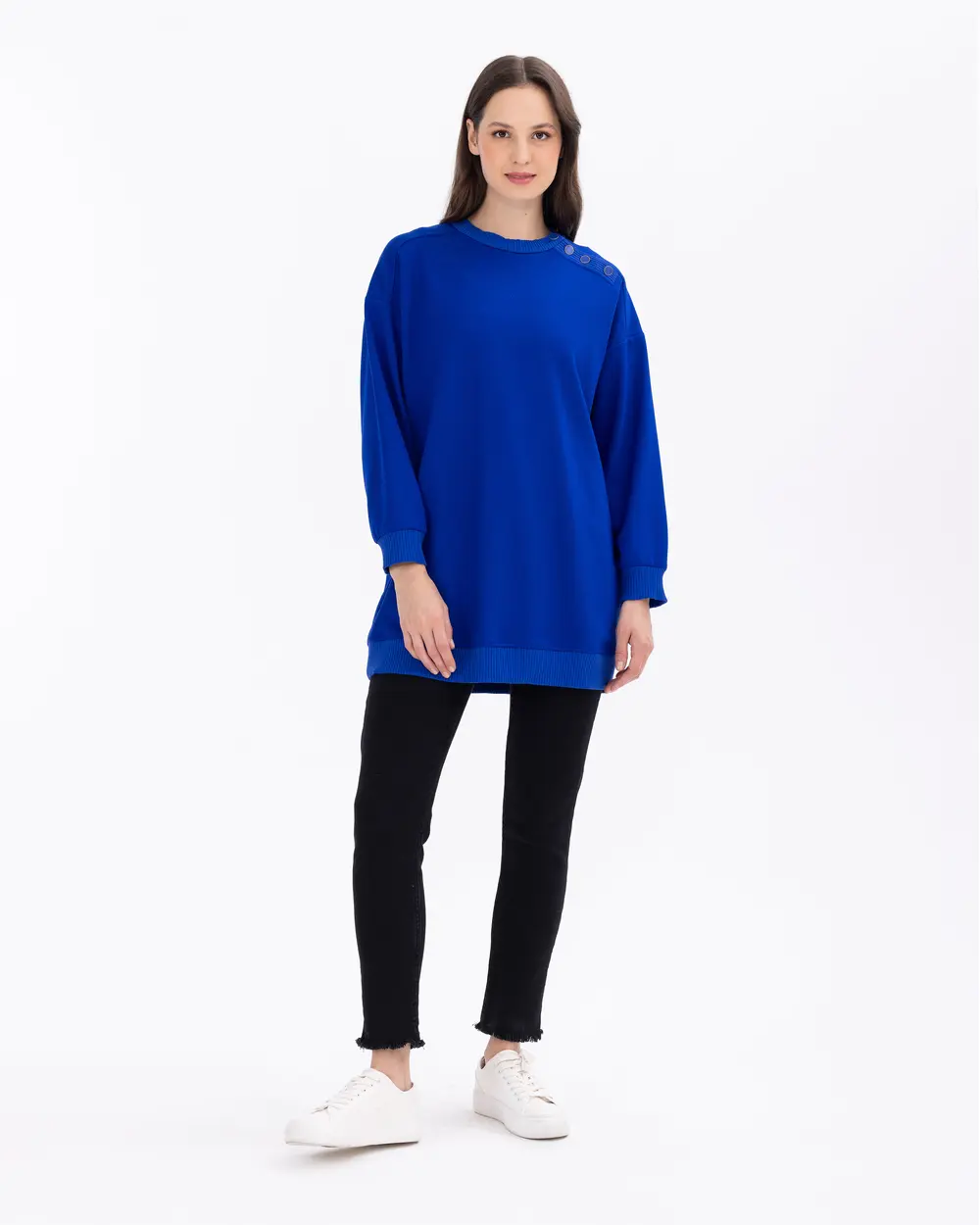 Düğme Detaylı Rahat Kesim Sweatshirt Tunik