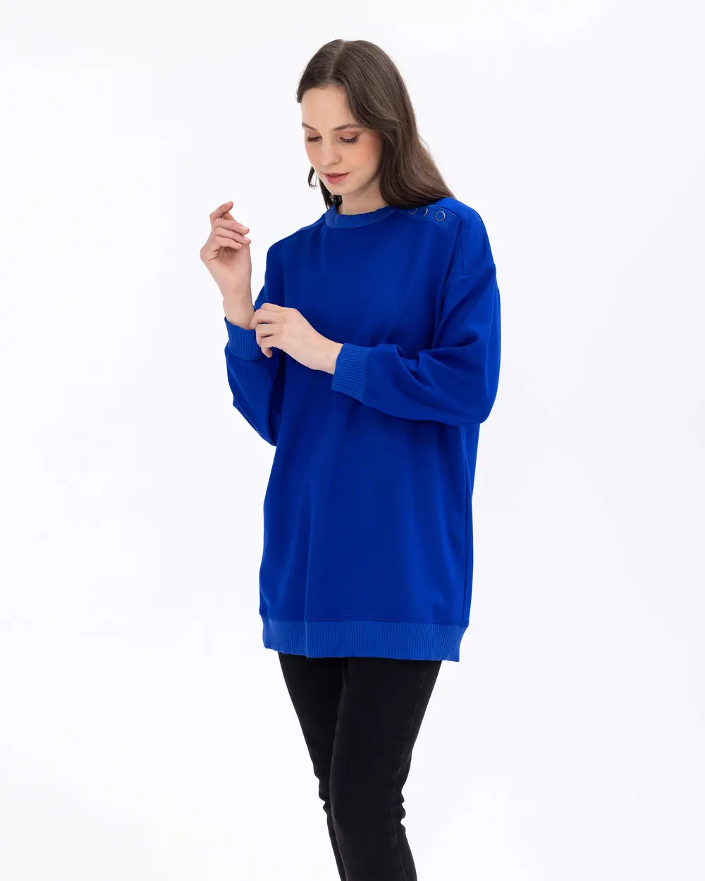Düğme Detaylı Rahat Kesim Sweatshirt Tunik