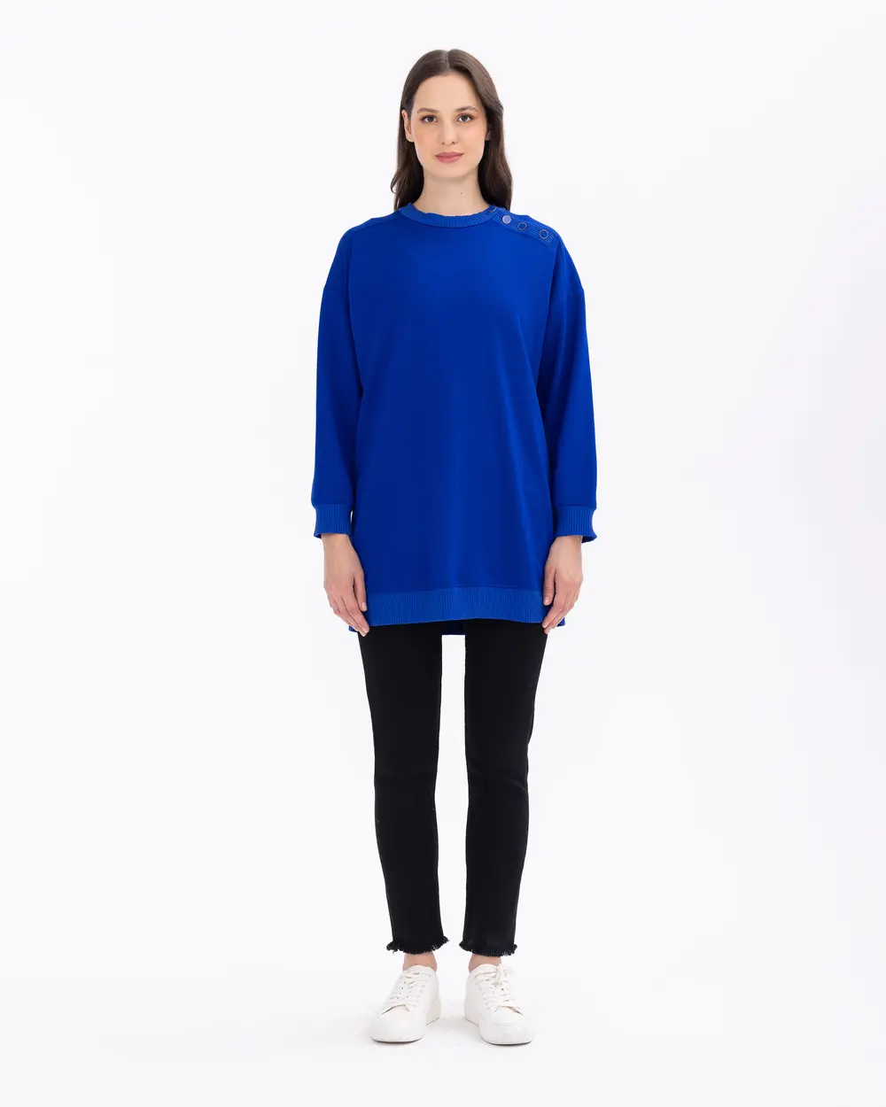 Düğme Detaylı Rahat Kesim Sweatshirt Tunik