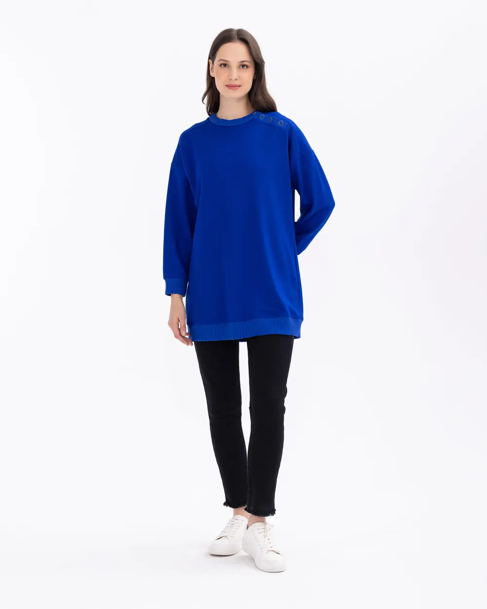 Düğme Detaylı Rahat Kesim Sweatshirt Tunik