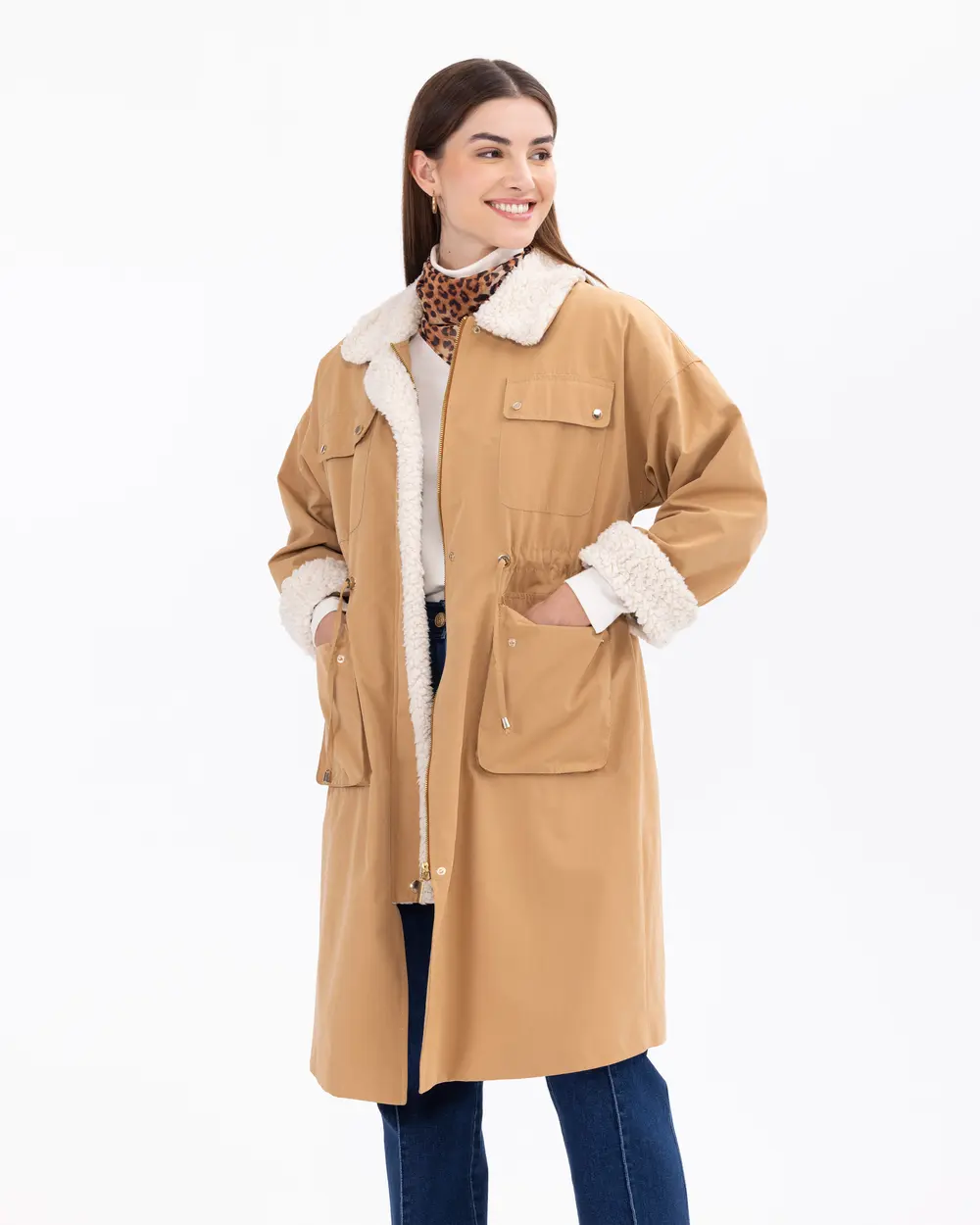 Zippered Loose-Fit Parka with Pockets