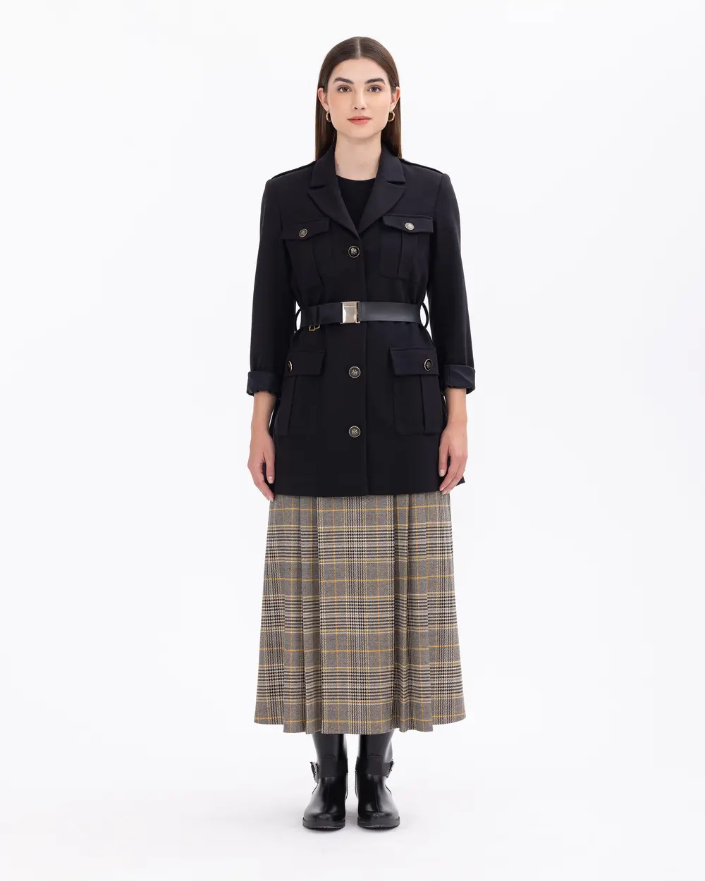 Woven Jacket with Belted Button Detail