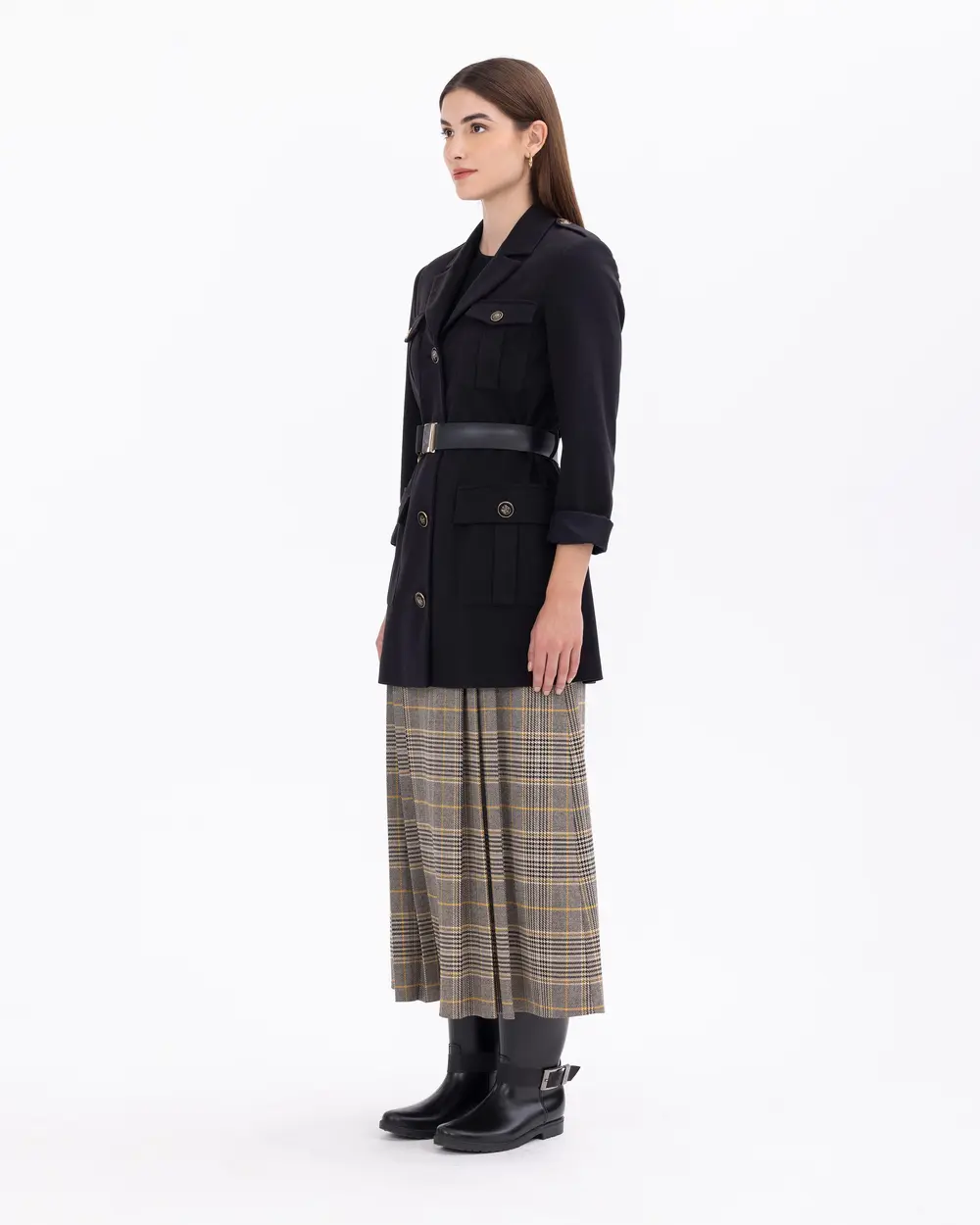 Woven Jacket with Belted Button Detail