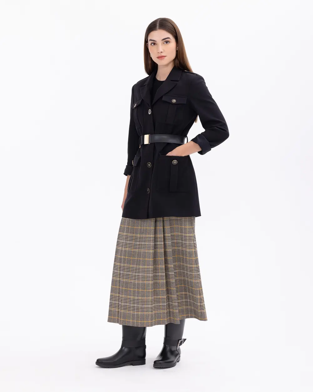 Woven Jacket with Belted Button Detail