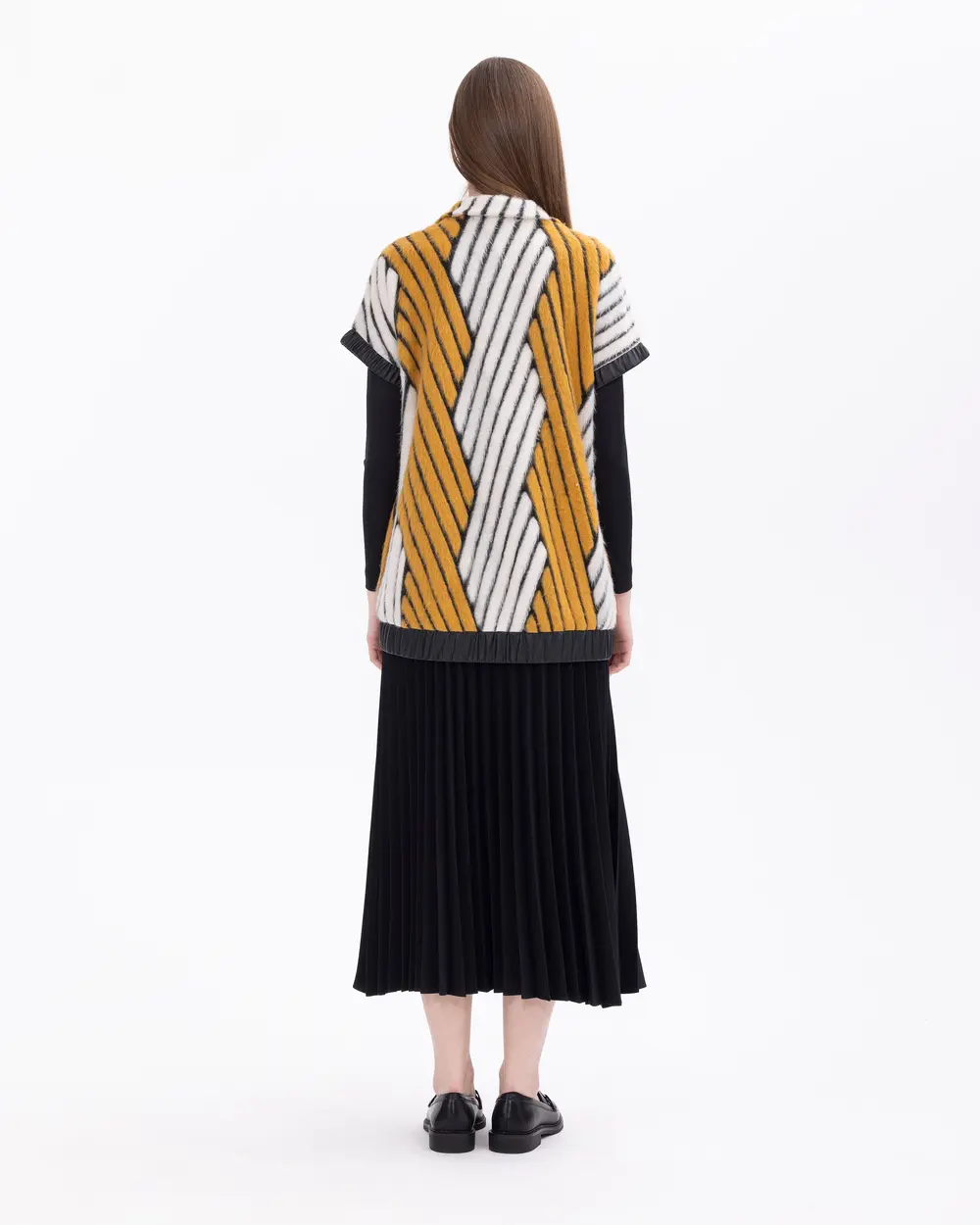 Desenli Fermuarlı Düşük Kollu Yelek