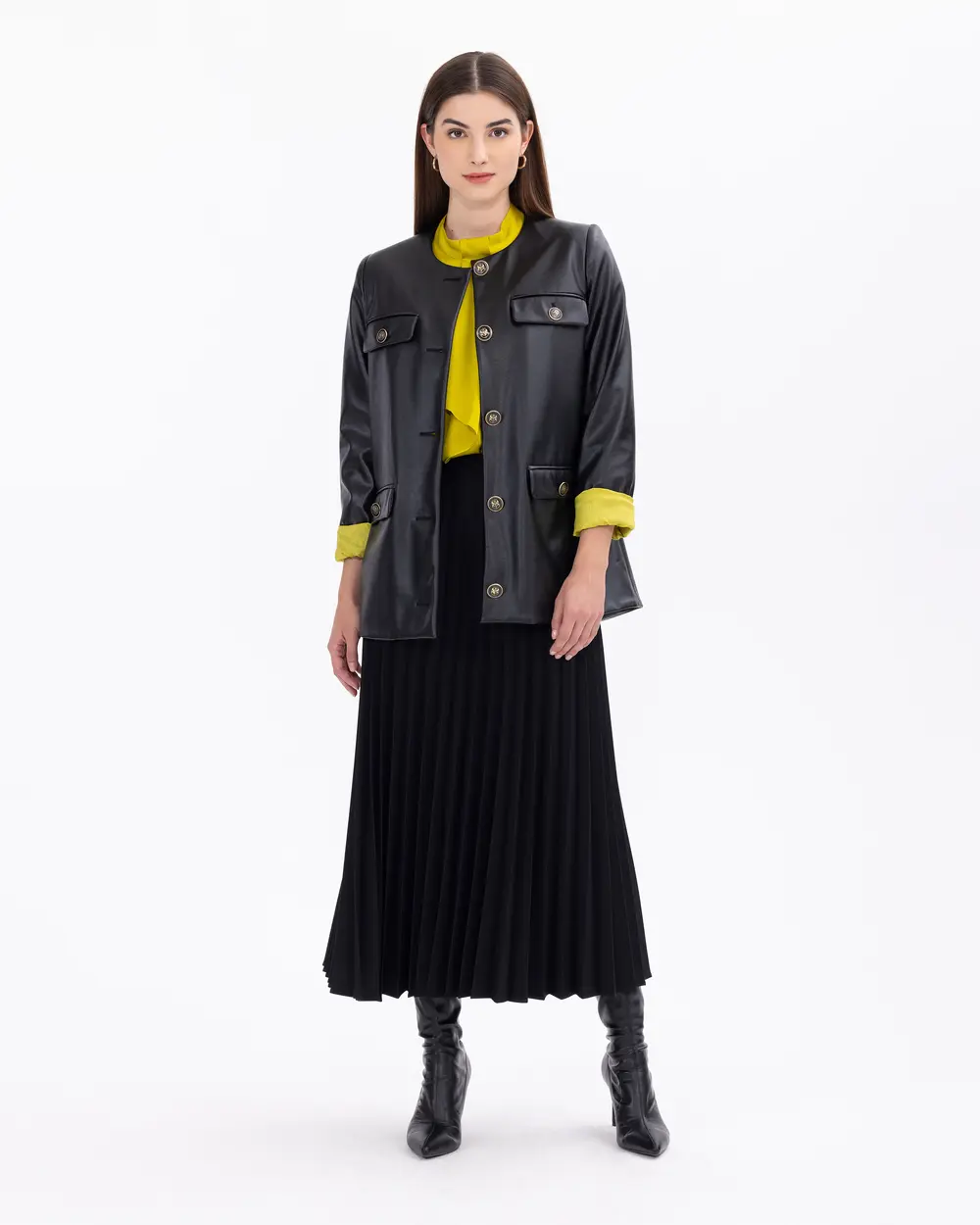 Faux Leather-Lined Jacket with Pockets