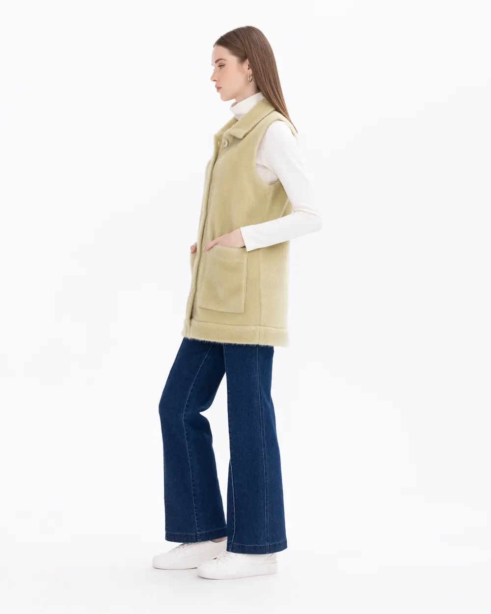 Buttoned Shirt Collar Vest with Pocket Detail