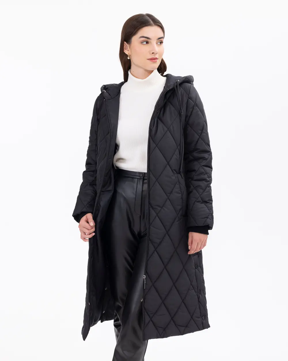 Yanları Düğmeli Kapüşonlu Şişme Kaban