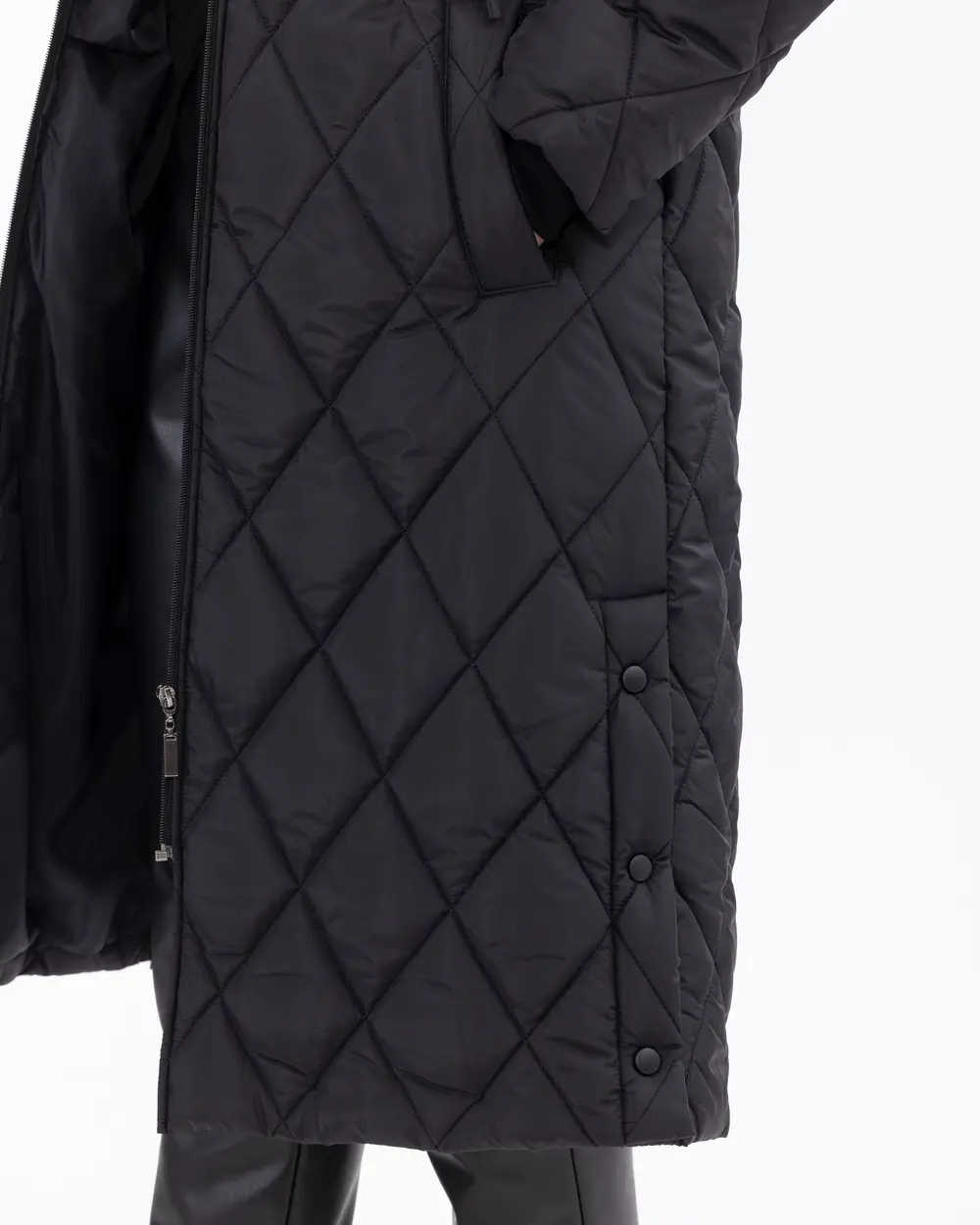 Yanları Düğmeli Kapüşonlu Şişme Kaban