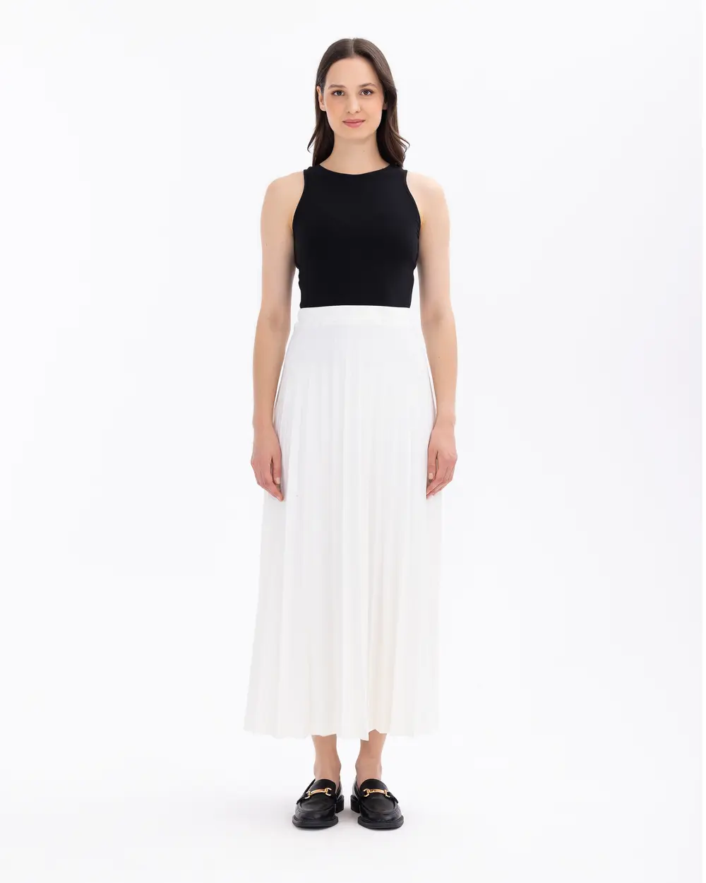 Pleated Knit Fabric Skirt with Elastic Waist