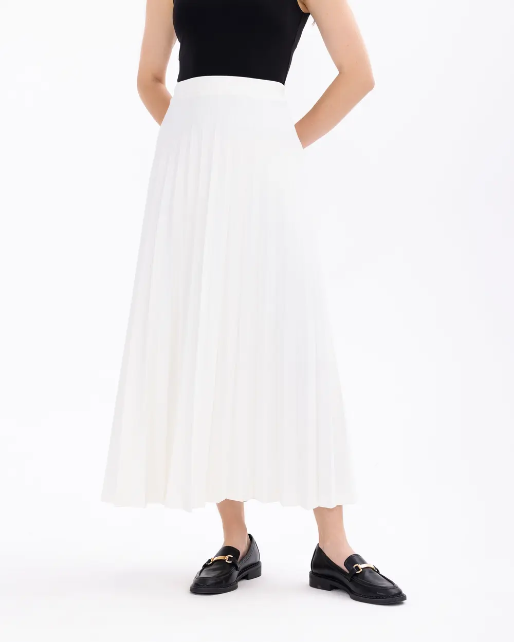 Pleated Knit Fabric Skirt with Elastic Waist