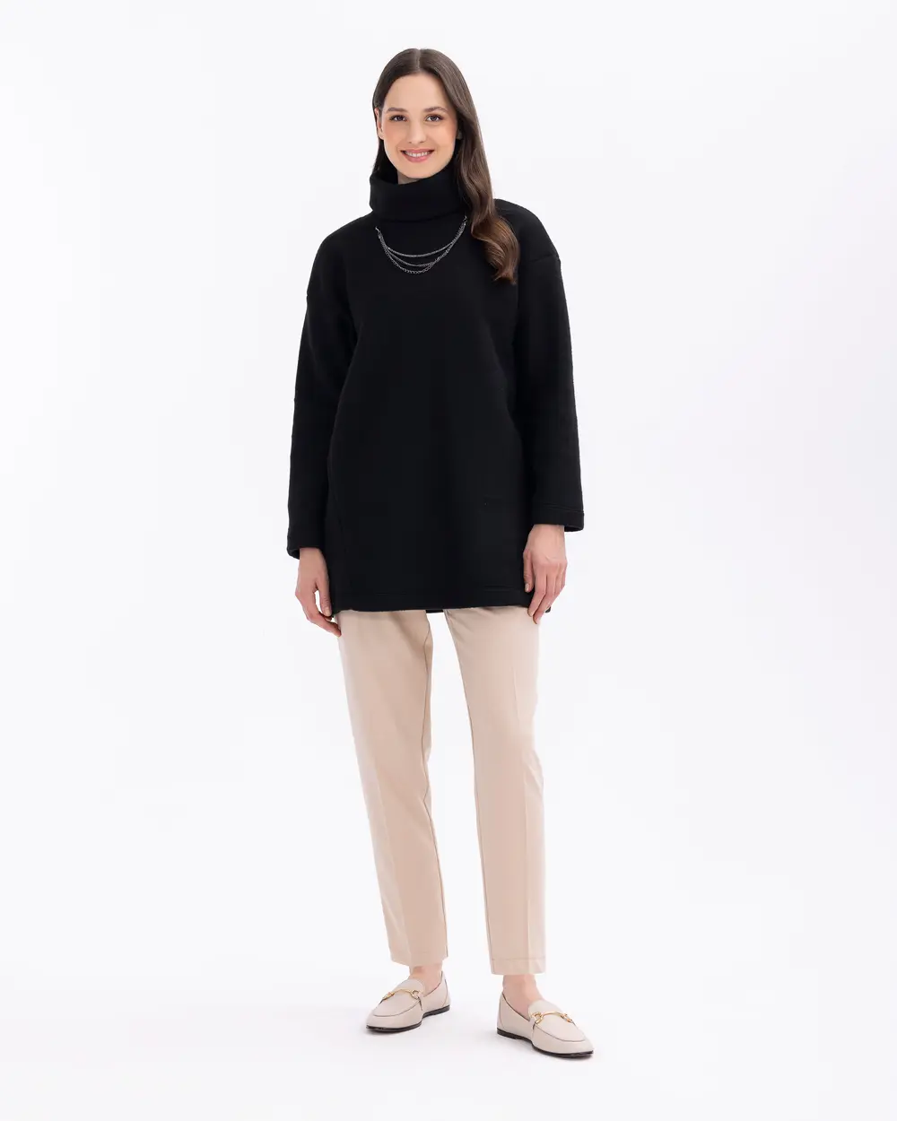 Turtleneck Sweatshirt with Chain Accessory