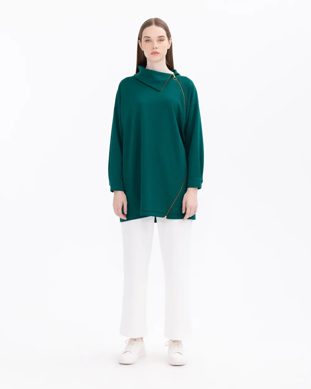 Asymmetric Collar Knit Fabric Sweatshirt