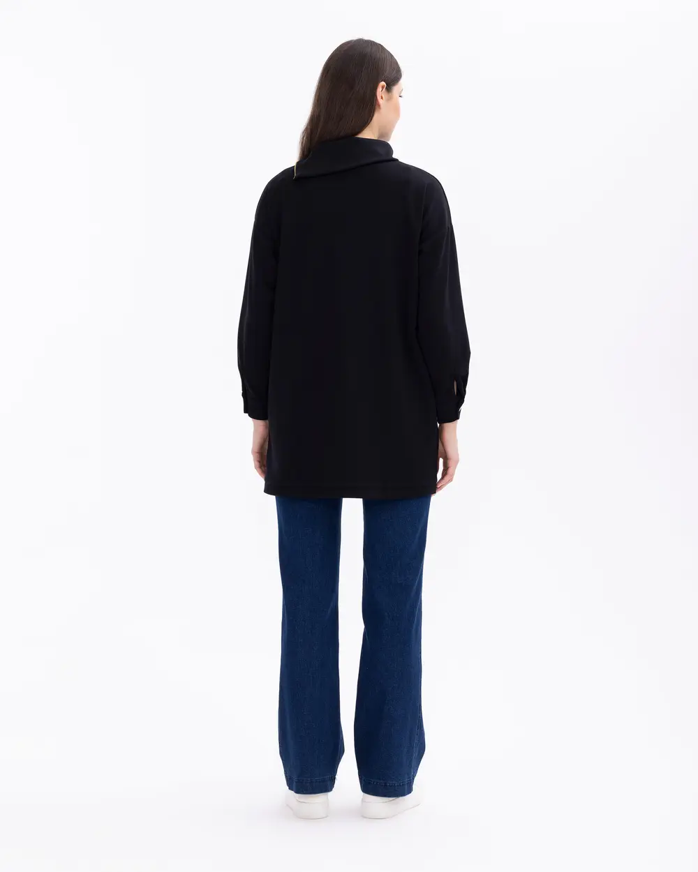 Asymmetric Collar Knit Fabric Sweatshirt