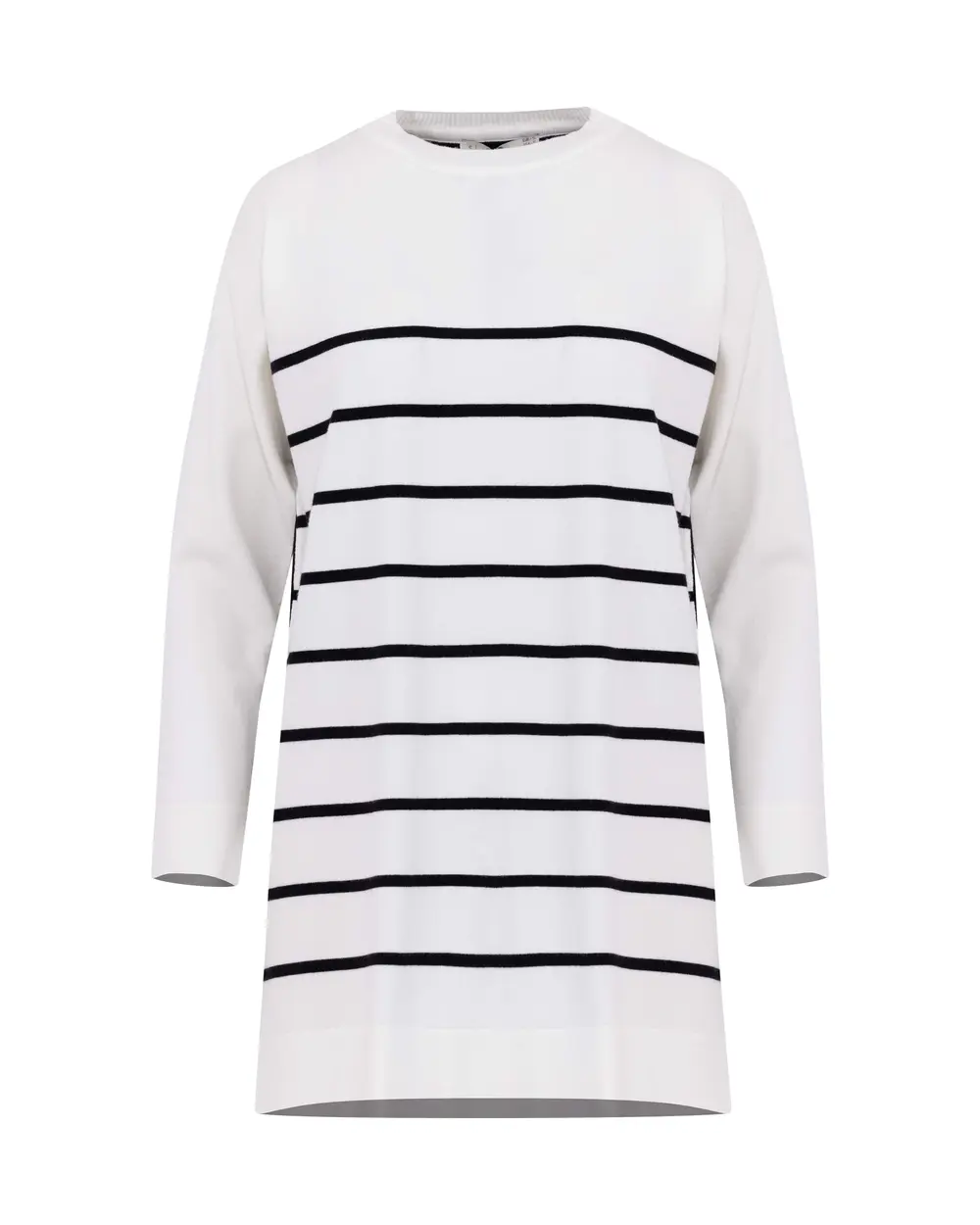 Striped Zero-Collar Knit Tunic