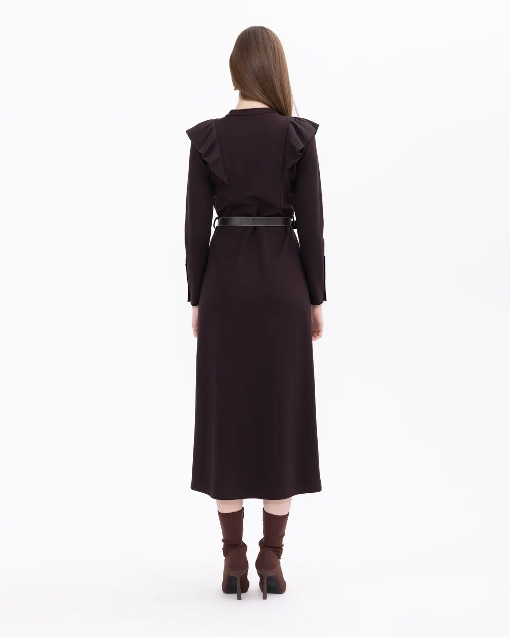 Örme Kumaş Fırfırlı Midi Elbise