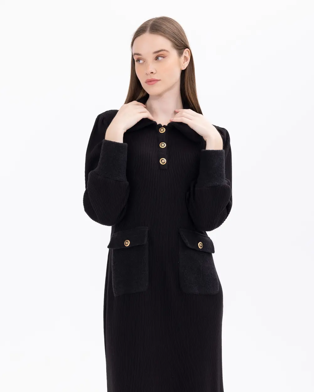 Pocket Detailed Buttoned Corduroy Dress
